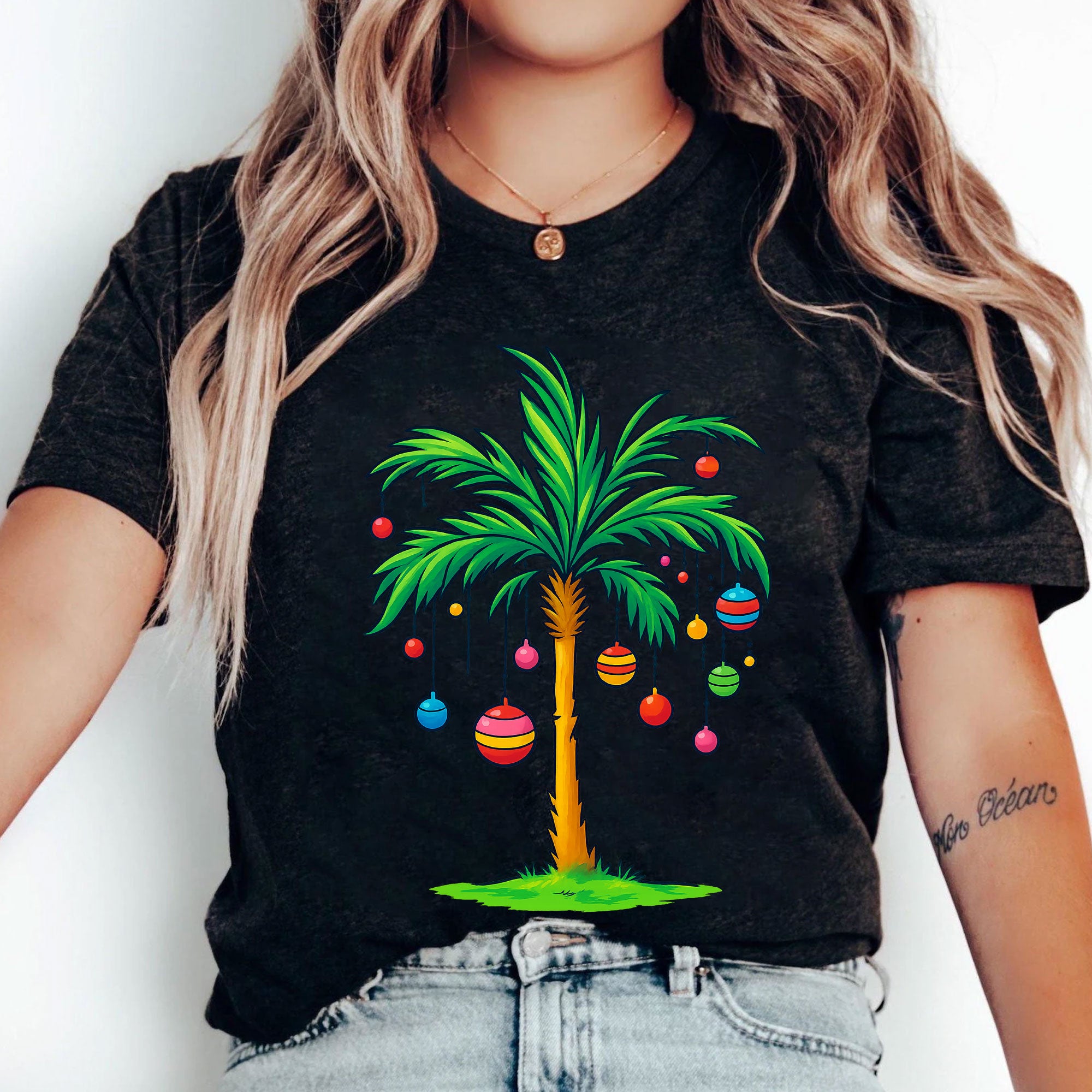Trendy Coconut Christmas Tree Graphic Tee - Casual Holiday Palm Tree Design Shirt - Fun Summer Vibes Festive Outfit for Women
 - 5
