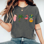 Trendy Holiday Graphic T-Shirt for Women - Fun Flamingo and Tropical Christmas Print - Soft Casual Fit Tee for Festive Seasons
 - 1