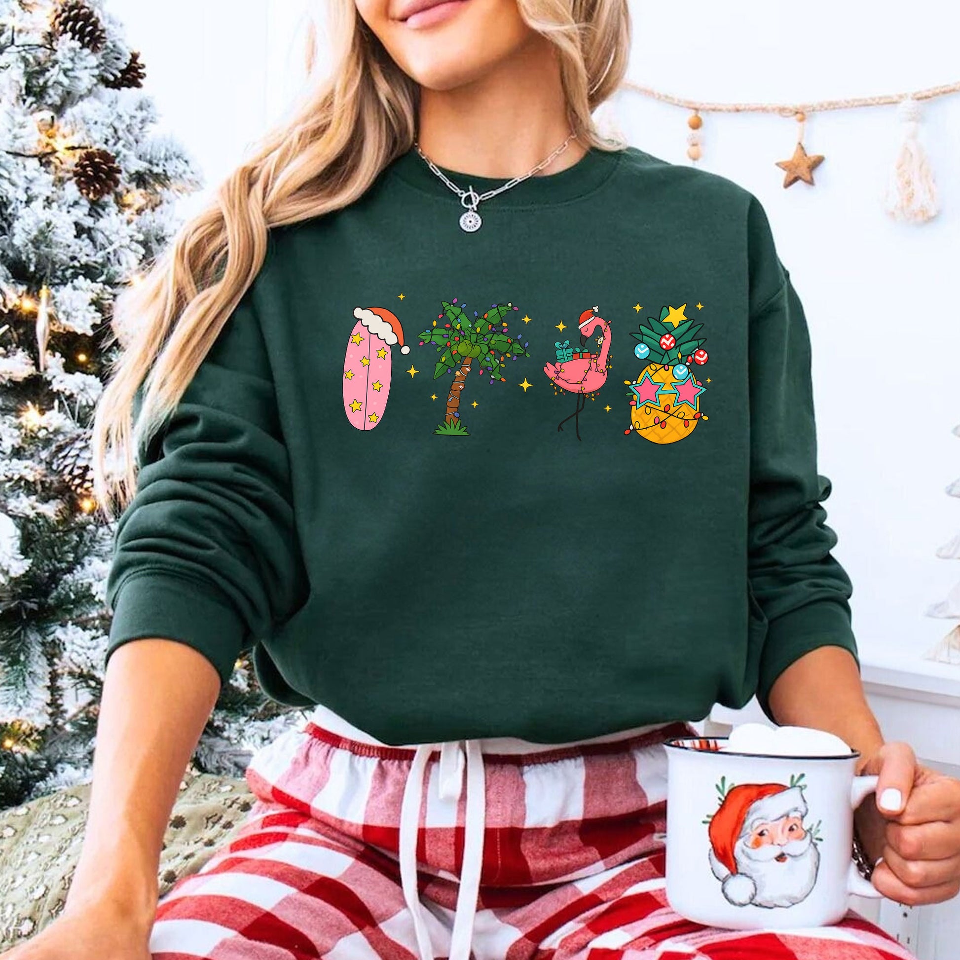 Trendy Holiday Graphic T-Shirt for Women - Fun Flamingo and Tropical Christmas Print - Soft Casual Fit Tee for Festive Seasons
 - 8
