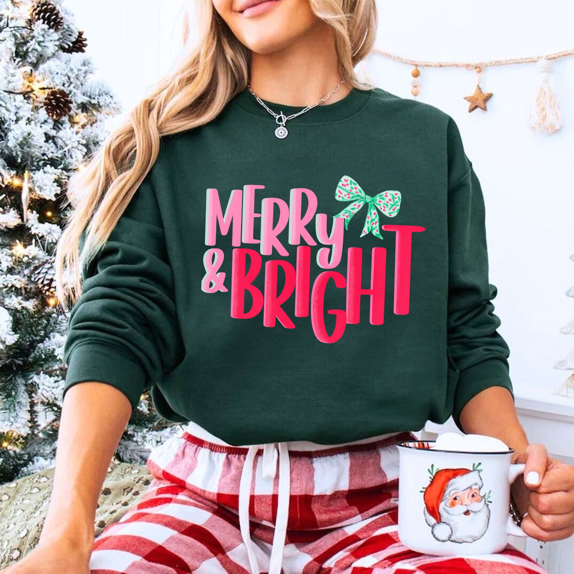 Trendy Merry & Bright Christmas Graphic Tee for Women – Festive Holiday T-Shirt with Colorful Bow Design | Perfect Gift Idea
 - 8