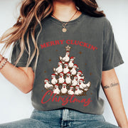 Unique Christmas Chicken Tree T-Shirt - Merry Cluckin' Christmas Funny Vintage Graphic Tee, Perfect for Holiday Celebrations
 - 1
