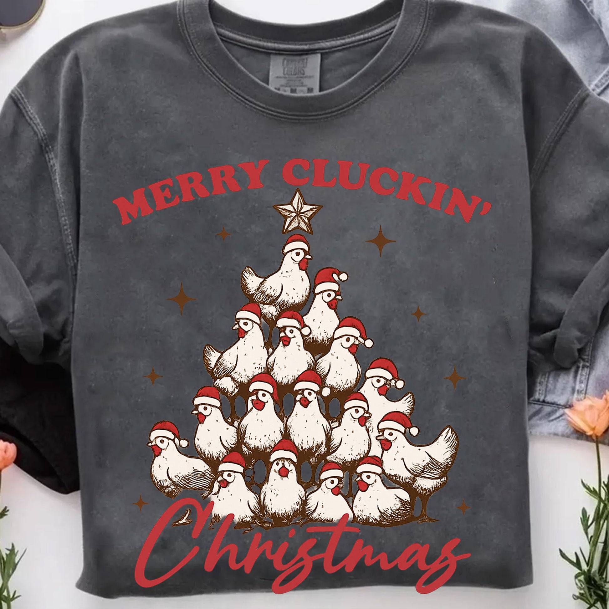 Unique Christmas Chicken Tree T-Shirt - Merry Cluckin' Christmas Funny Vintage Graphic Tee, Perfect for Holiday Celebrations
 - 7
