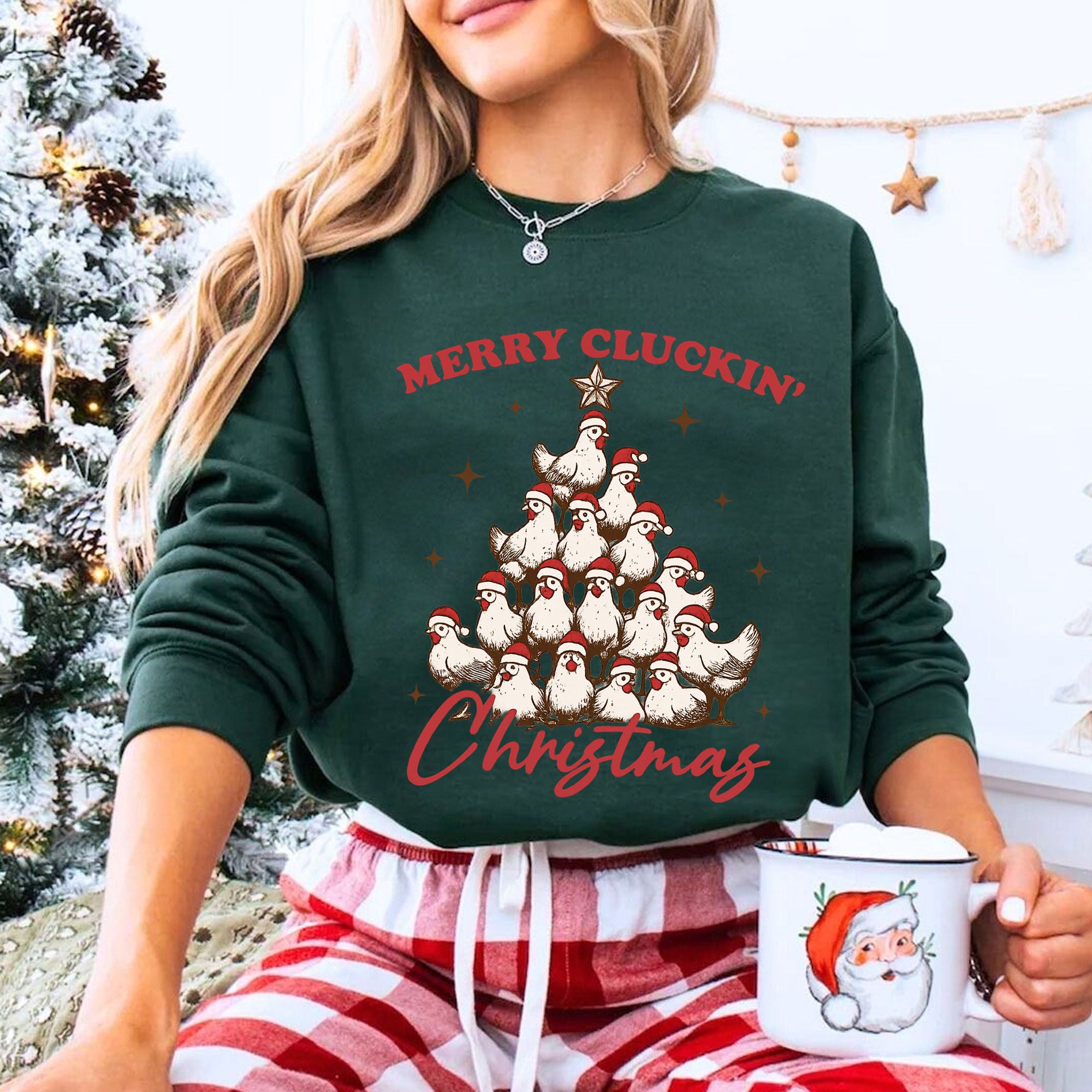Unique Christmas Chicken Tree T-Shirt - Merry Cluckin' Christmas Funny Vintage Graphic Tee, Perfect for Holiday Celebrations
 - 8