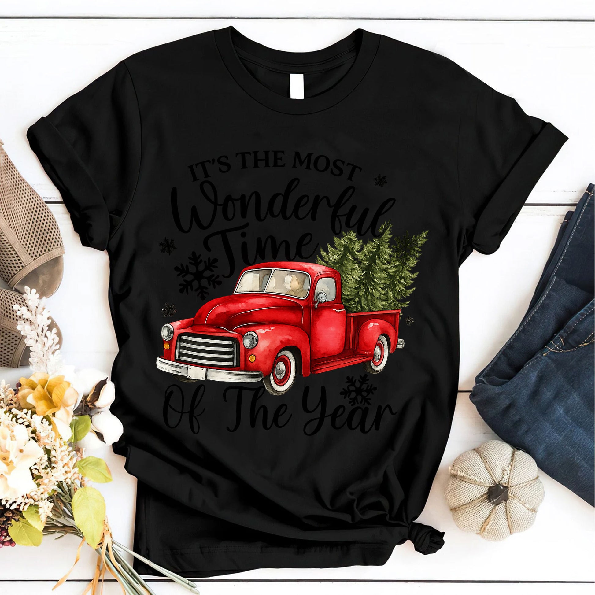 Vintage Christmas Truck T-Shirt - Most Wonderful Time of the Year Festive Graphic Tee - Cozy Winter Holiday Apparel for Women
 - 6