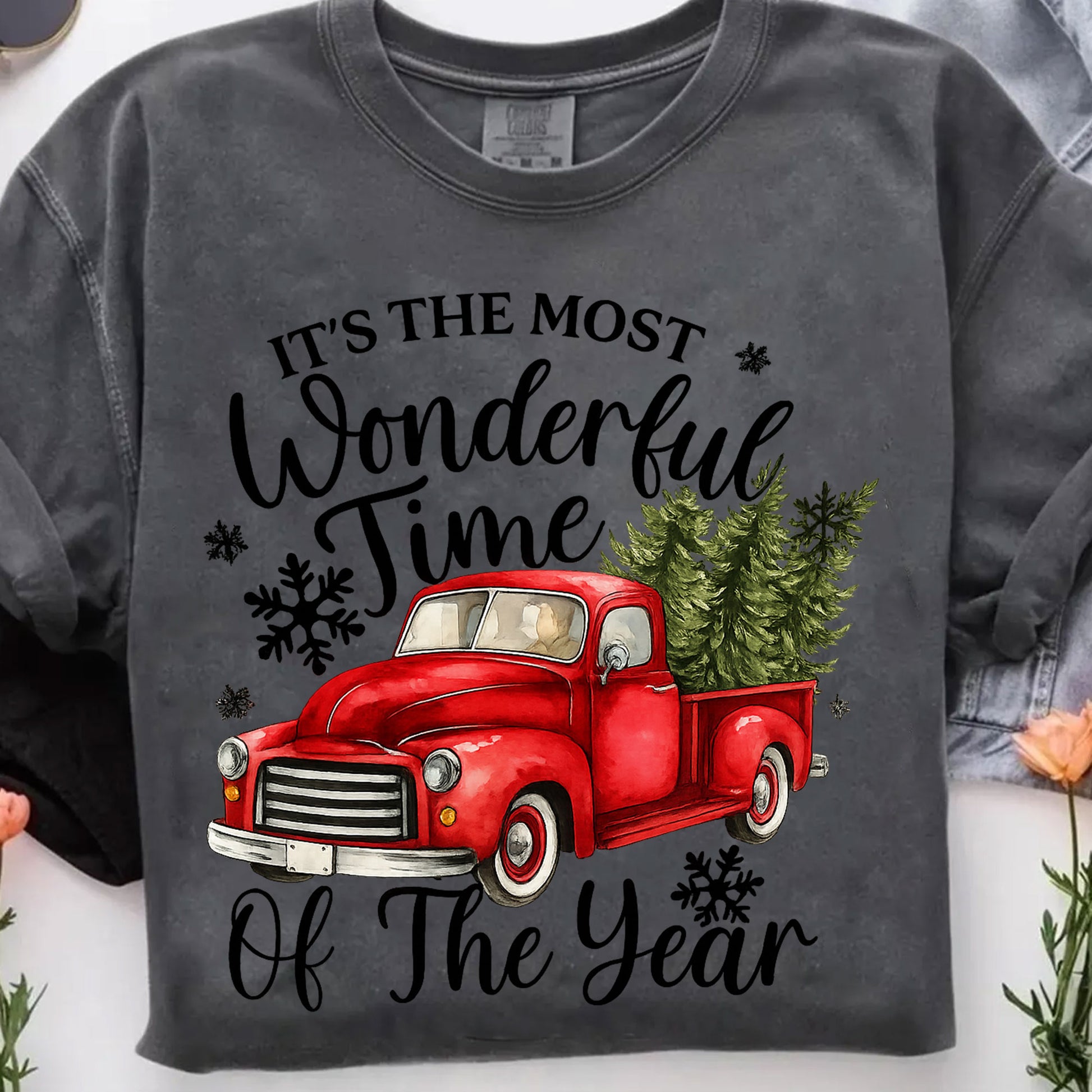Vintage Christmas Truck T-Shirt - Most Wonderful Time of the Year Festive Graphic Tee - Cozy Winter Holiday Apparel for Women
 - 7