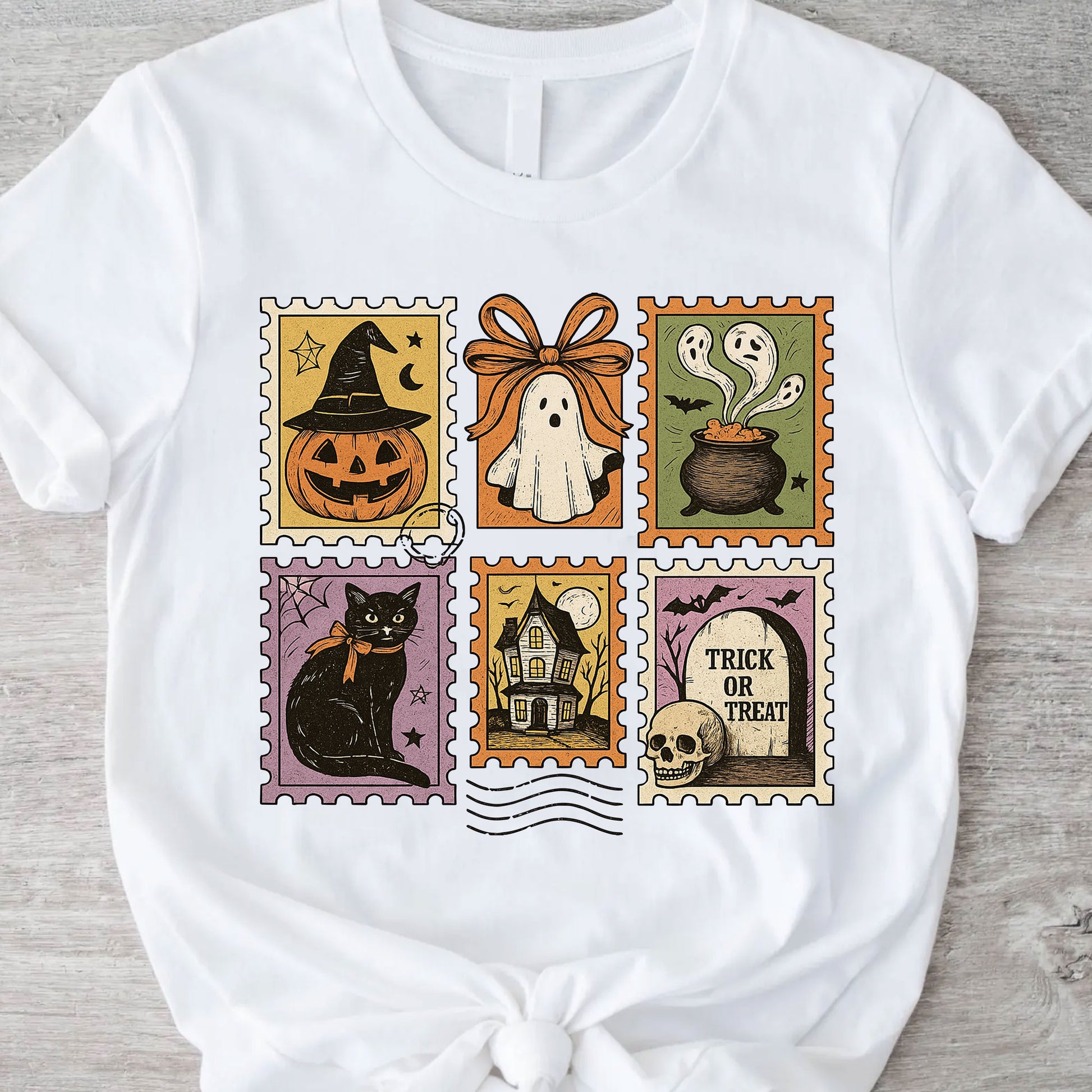 Vintage Halloween Shirt - Ghost, Pumpkin, Witch Hat, Cat, and Trick or Treat Designs for Spooky Seasonal Style Apparel
 - 11