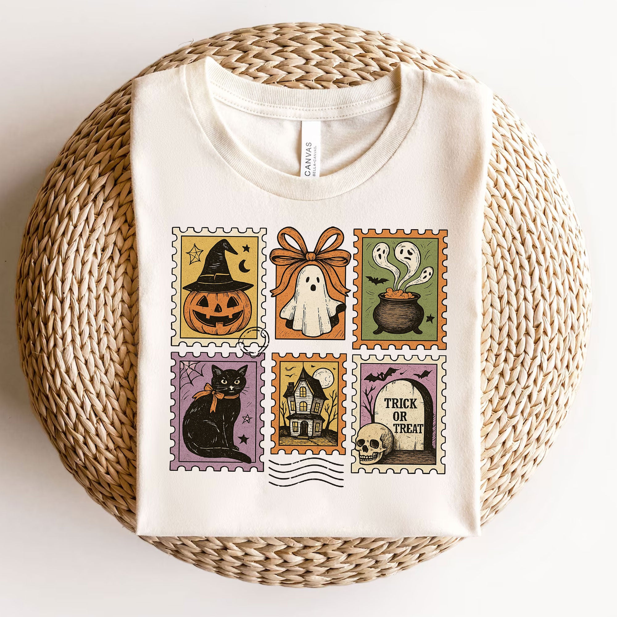 Vintage Halloween Shirt - Ghost, Pumpkin, Witch Hat, Cat, and Trick or Treat Designs for Spooky Seasonal Style Apparel
 - 3