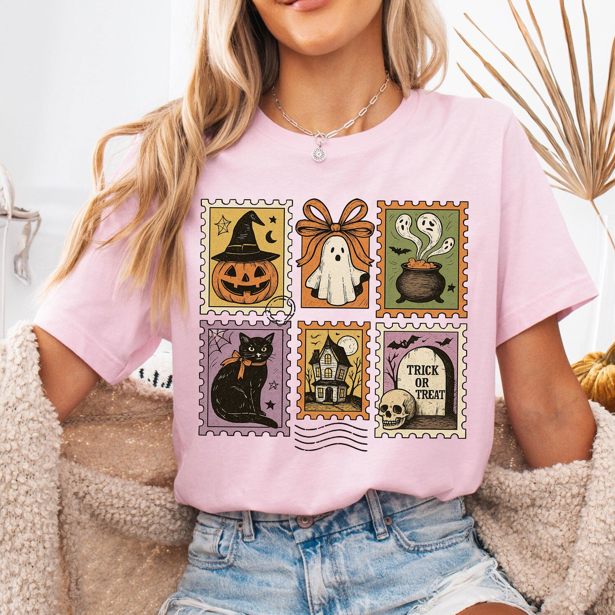 Vintage Halloween Shirt - Ghost, Pumpkin, Witch Hat, Cat, and Trick or Treat Designs for Spooky Seasonal Style Apparel
 - 6