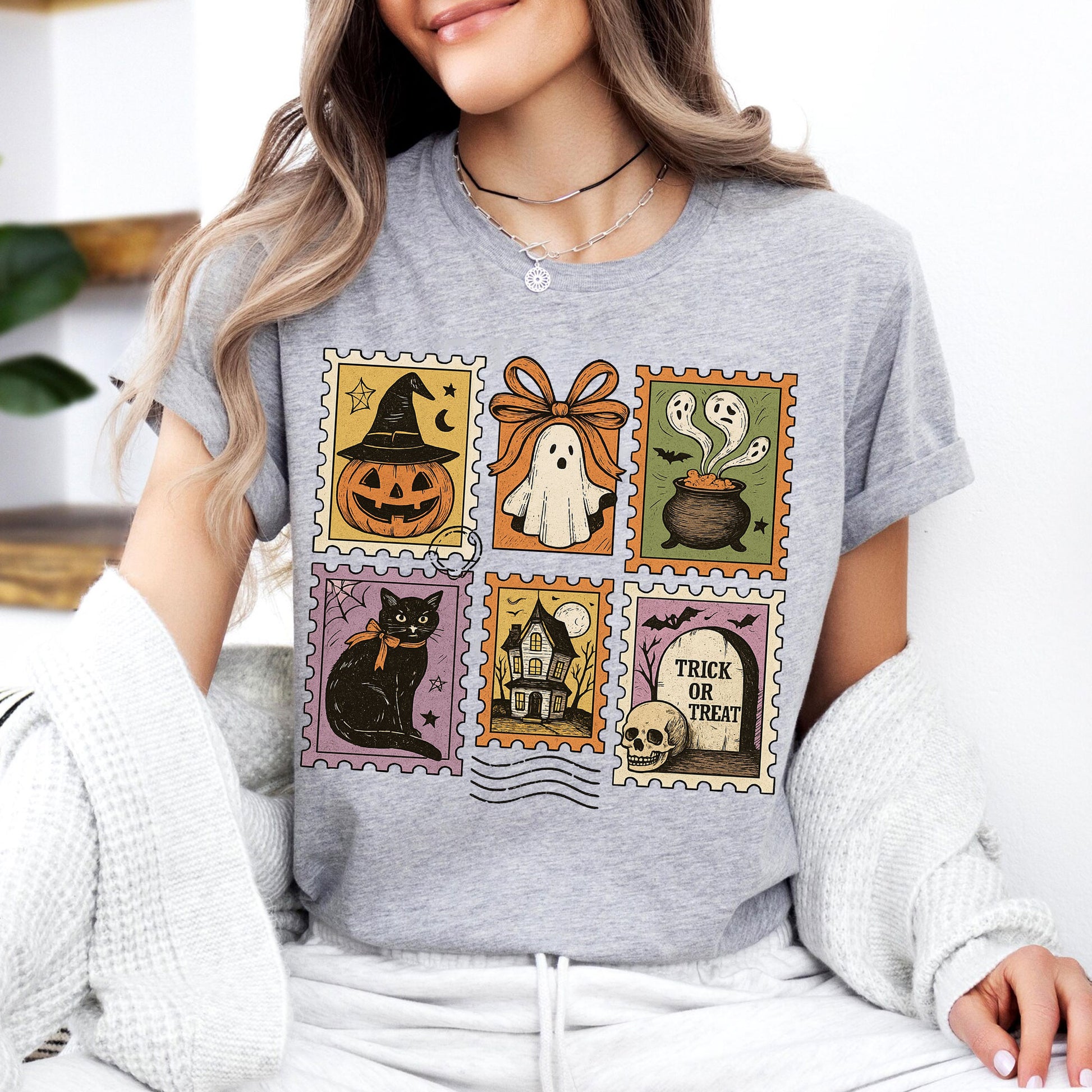 Vintage Halloween Shirt - Ghost, Pumpkin, Witch Hat, Cat, and Trick or Treat Designs for Spooky Seasonal Style Apparel
 - 7