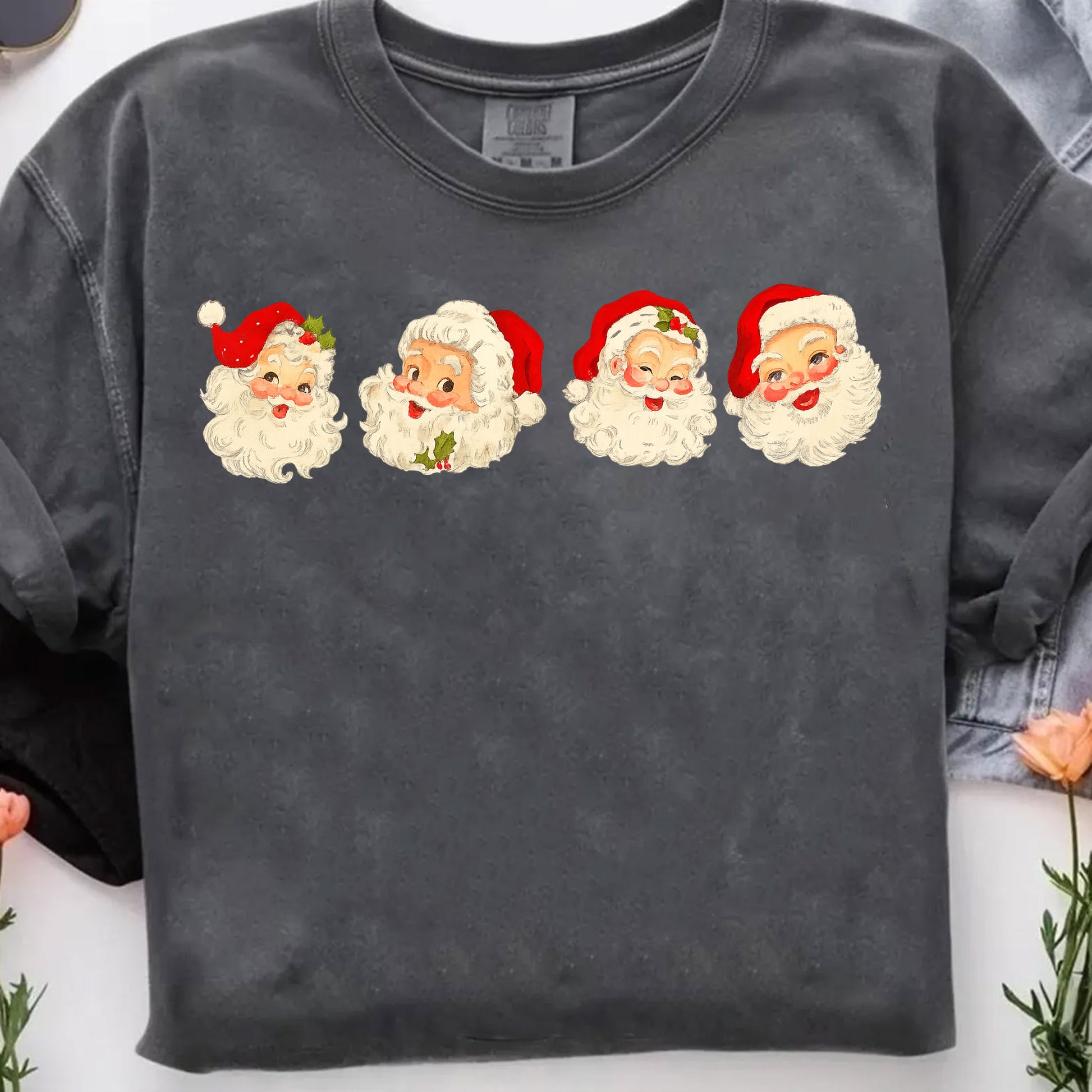 Vintage Santa Faces Graphic Tee for Women - Perfect Funny Christmas Holiday T-Shirt Gift - Cute Retro Style Short Sleeve
 - 7