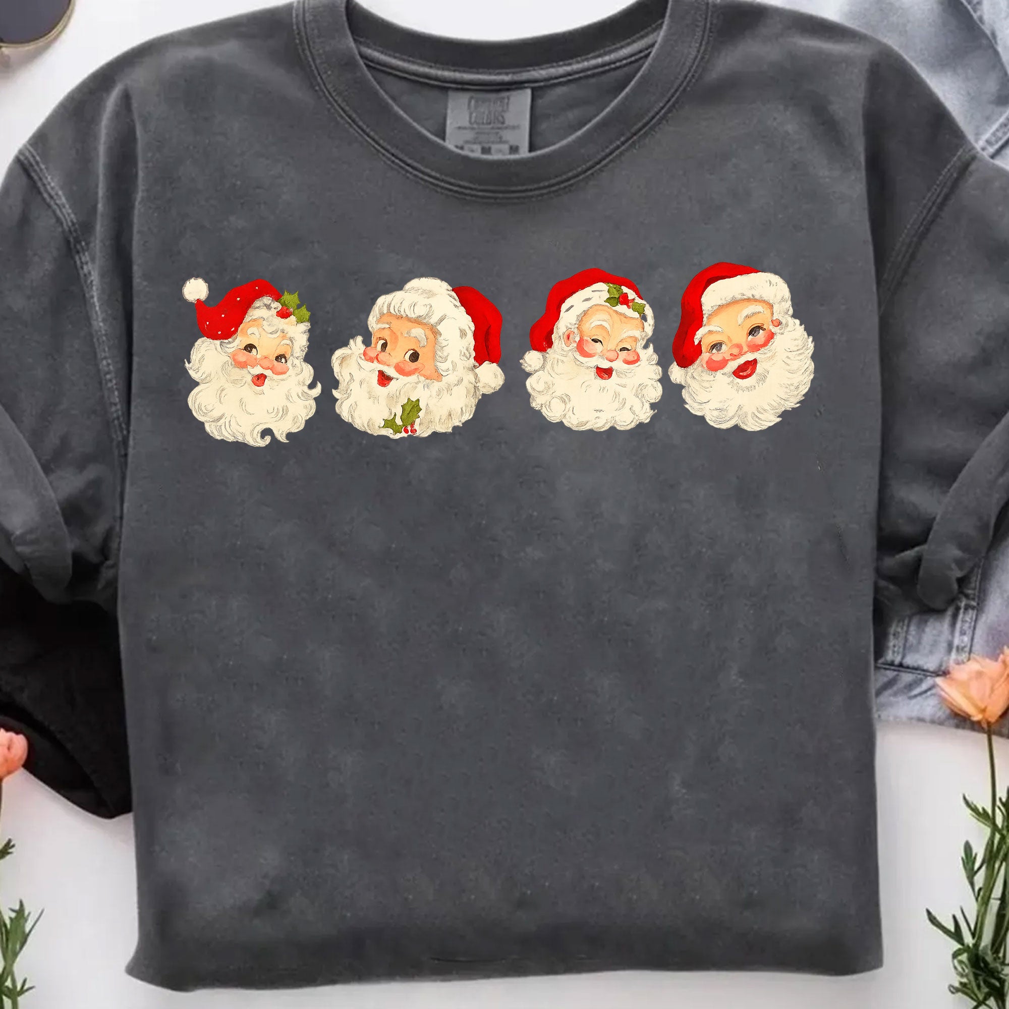 Vintage Santa Faces Graphic Tee for Women - Perfect Funny Christmas Holiday T-Shirt Gift - Cute Retro Style Short Sleeve
 - 7
