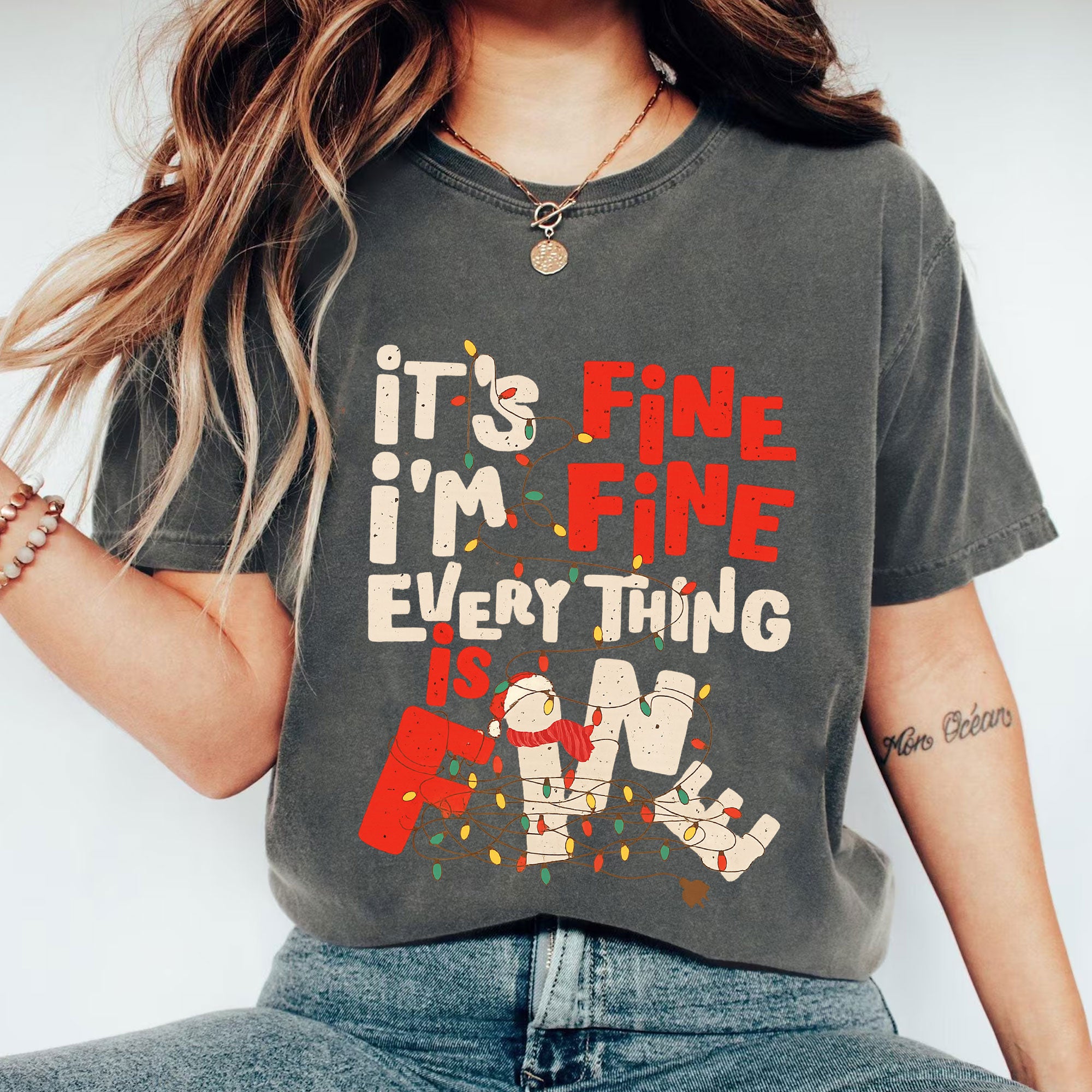 Women's Graphic Tee – It's Fine, I'm Fine, Everything is Fine Funny Quote Shirt – Casual Cotton Holiday Gift Idea for Her
 - 1